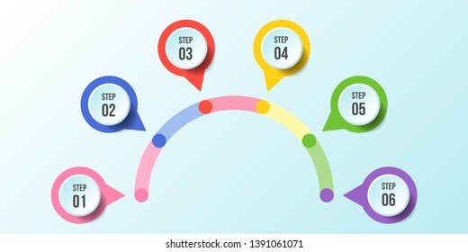 Half Circle chart, Timeline infographic templates with 6 steps