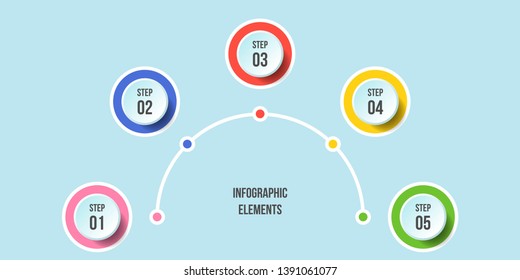 Half Circle chart, Timeline infographic templates with 5 steps