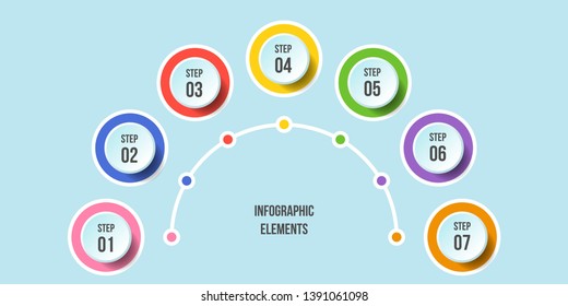 Half Circle Chart, Timeline Infographic Templates With 7 Steps