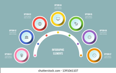 Half Circle Chart, Timeline Infographic Templates With 7 Steps