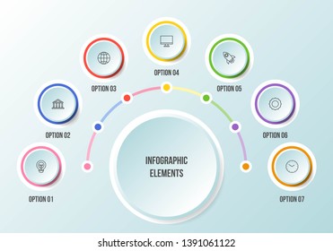 Half Circle Chart, Timeline Infographic Templates With 7 Steps