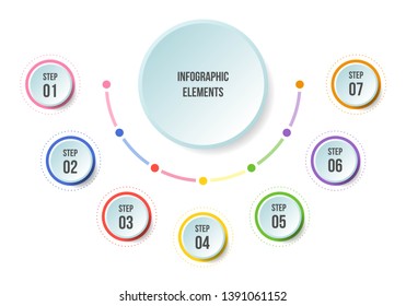 Half Circle Chart, Timeline Infographic Templates With 7 Steps