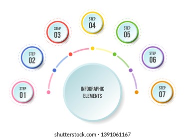 Half Circle Chart, Timeline Infographic Templates With 7 Steps