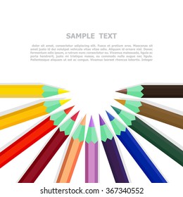 half circle color pencils with shadow on white background.