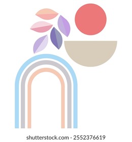 Half circle and circle ,colorful curve and pastel colorful leafs art prints for designs wall decor and wallpaper .