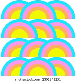 Patrón arco iris de medio círculo colorido sobre fondo blanco.