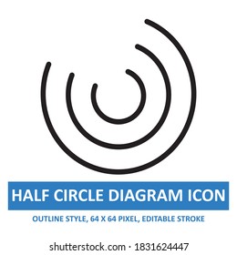 half circle diagram icon outline style on white background. chart and diagram vector illustration. base 64 x 64 pixels. expanded.