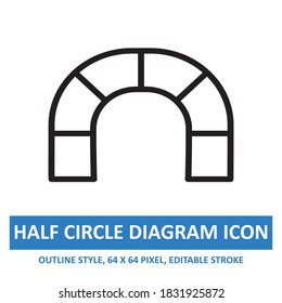 half circle diagram icon outline style on white background. chart and diagram vector illustration. base 64 x 64 pixels. expanded.