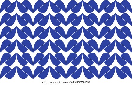 half circle, half dot of blue abstract arrange on white background repeat seamless design for fabric print or wallpaper checkerboard, v shape horizontal row