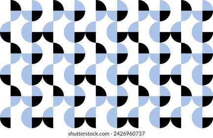 half circle, half dot of blue and black abstract arrange on white background repeat seamless design for fabric print or wallpaper checkerboard