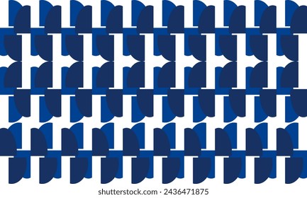half circle, half dot of blue and black abstract arrange in square block on background repeat seamless design for fabric print or wallpaper horizontal