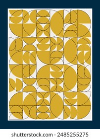 Half Circle Geometrical Poster. Vector Illustration of Fashion Contemporary Art. Background Decor. Bauhaus Style with Line Shapes.