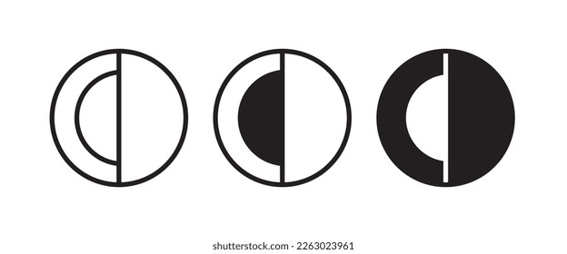 half circle, Halved round badge icon symbol logo illustration,editable stroke, flat design style isolated on white