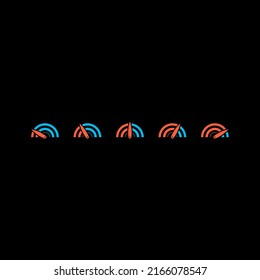 half circle indicator symbols on black background. five step speedometer concept. speedometer for success, sport