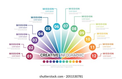 Half Circle Infographic For 12 Step, Can Be Used For Presentations Banner, Workflow Layout, Process Diagram, Flow Chart.