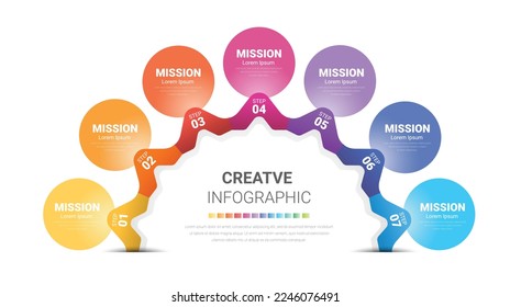 Infografía de semicírculo todo el mes planificadores. Infografía para el concepto de negocio de 7 pasos. Se puede utilizar para presentaciones banner, diseño de flujo de trabajo, diagrama de procesos, diagrama de flujo, gráfico de información