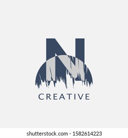 Half Circle Letter N  Brush Stroke  Logo design. Classy  Logo Letter Icon with Elegant  brush shape Vector Design concept.