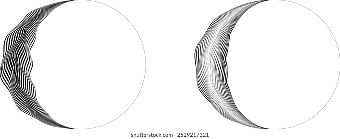 Halbkreislinien Rahmen . Halbmond. Buchstabe c im Art Line-Stil für Ihr Design. Moon-Logo. Mondphase . Halbkreise mit Linienkanten. Von der Ordnung ins Chaos . Vektorgrafik