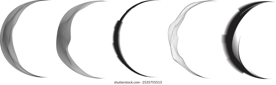 Borde de líneas de media circunferencia . Luna creciente. Letra c en estilo de línea de arte para su diseño . Logotipo de la luna . Fase lunar. Semicírculos con bordes de línea. Ilustración vectorial