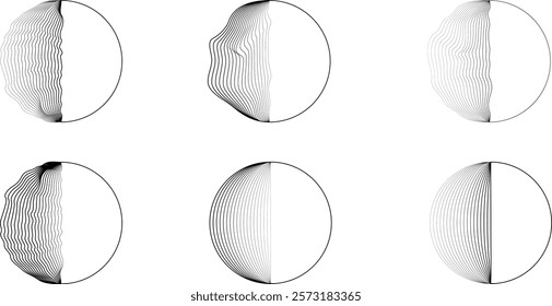 half Circle lines Border . full moon . Circle in art line style for your Design . Moon logo . Moon phase . Circles with line edges. From order to chaos . Vector illustration
