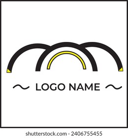 half circle logo illustration vector design in yellow and black colors. Suitable for posters, banners, logos, icons, websites, t-shirt designs, stickers, concepts, advertisements.
