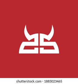 Medio círculo de letra simétrica S con adorno de cuerno del diablo para el logo o identidad inicial.