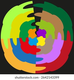 Half circle mosaic. Colorful abstract symbol. Vector curved pattern. Bright design shape.