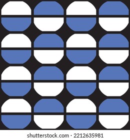
Half circle pattern in white and blue with black vertical bars on a black background with the possibility of variation