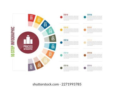 Halbkreis-Pie-Diagramme für Infografiken. Elemente mit 4, 5, 6, 7, 8, 9, 10 Schritten, Optionen.