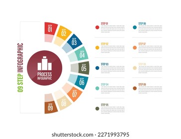 half circle Pie charts for infographics. Elements with 4, 5, 6, 7, 8, 9, 10 steps, options.