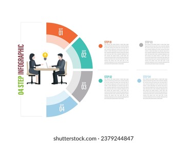 gráficos de semicírculo para infografías. Elementos con 4, 5, 6, 7, 8, 9, 10 pasos, opciones con ilustración de reunión,