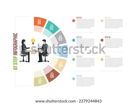 half circle Pie charts for infographics. Elements with 4, 5, 6, 7, 8, 9, 10 steps, options with meeting illustration,
