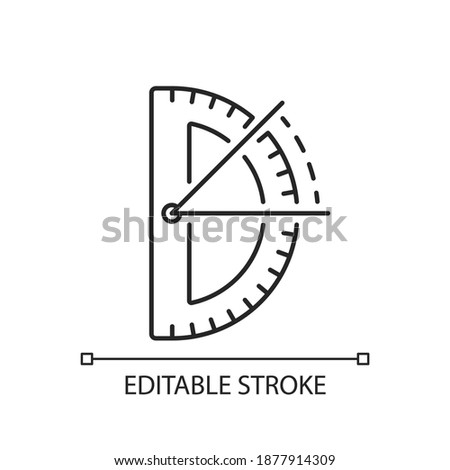 Half circle protractor linear icon. Measuring and constructing plane angles in radians. Thin line customizable illustration. Contour symbol. Vector isolated outline drawing. Editable stroke