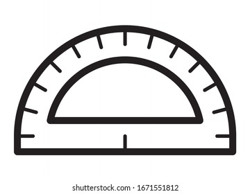 Half circle protractor for measuring angles line art vector icon for math apps and websites