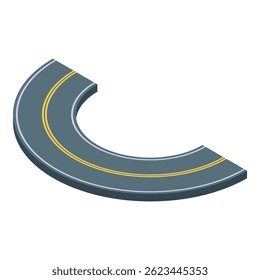 Half circle road turn with yellow dividing lines is going nowhere in isometric view
