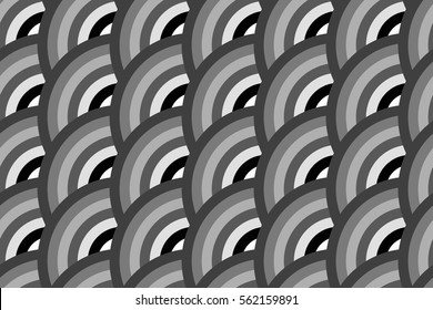 Half Circle Rotate black and white Seamless Pattern