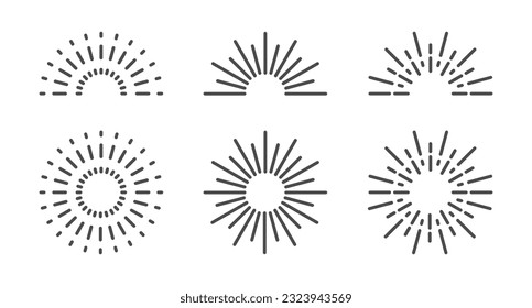 Half circle, round sunburst, line sun frame icon set