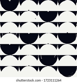 Half circle seamless pattern. Grunge paint brush design texture. Irregular chaotic print. Modern bauhaus stile geometric background. Bold trendy contemporary geo wallpaper. Artistic abstract ornament