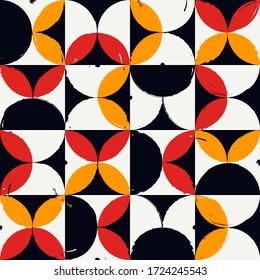 Half circle seamless pattern. Grunge paint brush design texture. Irregular chaotic print. Modern bauhaus stile geometric background. Bold trendy contemporary geo wallpaper. Artistic abstract ornament