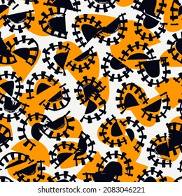 Half circle seamless pattern. Irregular chaotic sliced pieces motif. Hand drawn modern simple geo ornament. Brushstrokes funny print. Freehand doodle design background. Artistic abstract wallpaper