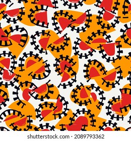 Half circle seamless pattern. Irregular chaotic sliced pieces motif. Hand drawn modern simple geo ornament. Brushstrokes funny print. Freehand doodle design background. Artistic abstract wallpaper