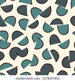 Half circle seamless pattern. Irregular chaotic sliced pieces motif. Hand drawn modern simple geo ornament. Brushstrokes funny print. Freehand doodle design background. Artistic abstract wallpaper
