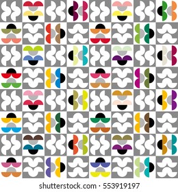 half circle, small mustache image, pop color tile - Geometric seamless pattern