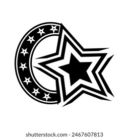 Media estrella del círculo tipografía Y2K ropa de parche del logotipo de la ropa de moda Vector de diseño K32, Uso comercial
