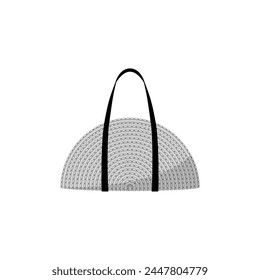 Half circle straw tote bag with long handles in black on white background. Flat style beach accessory for fashion placement print, logo, banner, flyer, sticker, poster, greeting card, decoration