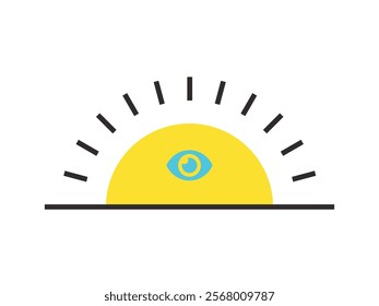 Half circle sun flat bage vector illustration 