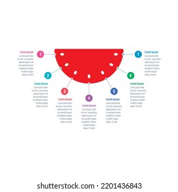 Half Circle, Watermelon Slice Infographic Template. Seven Option Informational Templates. Internet, Magazine, Web, Business, Annual Report Infographic Template