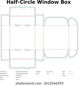 Half Circle Window Box Die Cut Template For Packaging Design And Manufacturing Blueprint Showing Dimensions For Eflute Paper Material