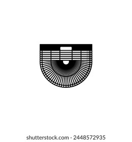 Half circle wooden bag in black on white background. Summer vacation concept. Flat style illustration for fashion placement print, logo, banner, flyer, sticker, poster, greeting card, decoration