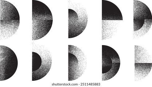 Half circles collection .Sprayed black half circles set .Graffiti art design . Noise dispersion semi circles . Spray effect .Grunge texture . Distressed element .vector 